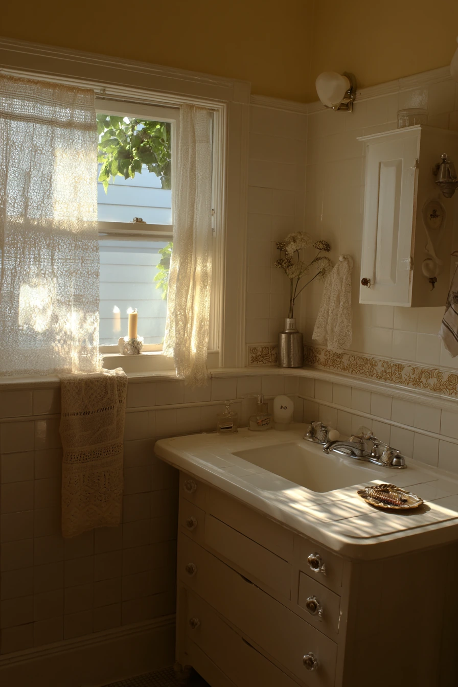 Vintage Home Bath With Built-In Alcoves