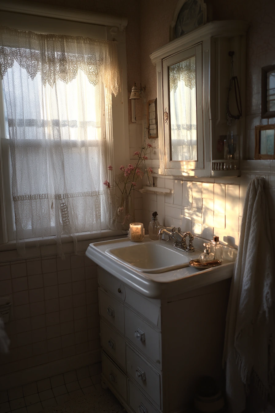 Vintage Home Bath With Built-In Alcoves
