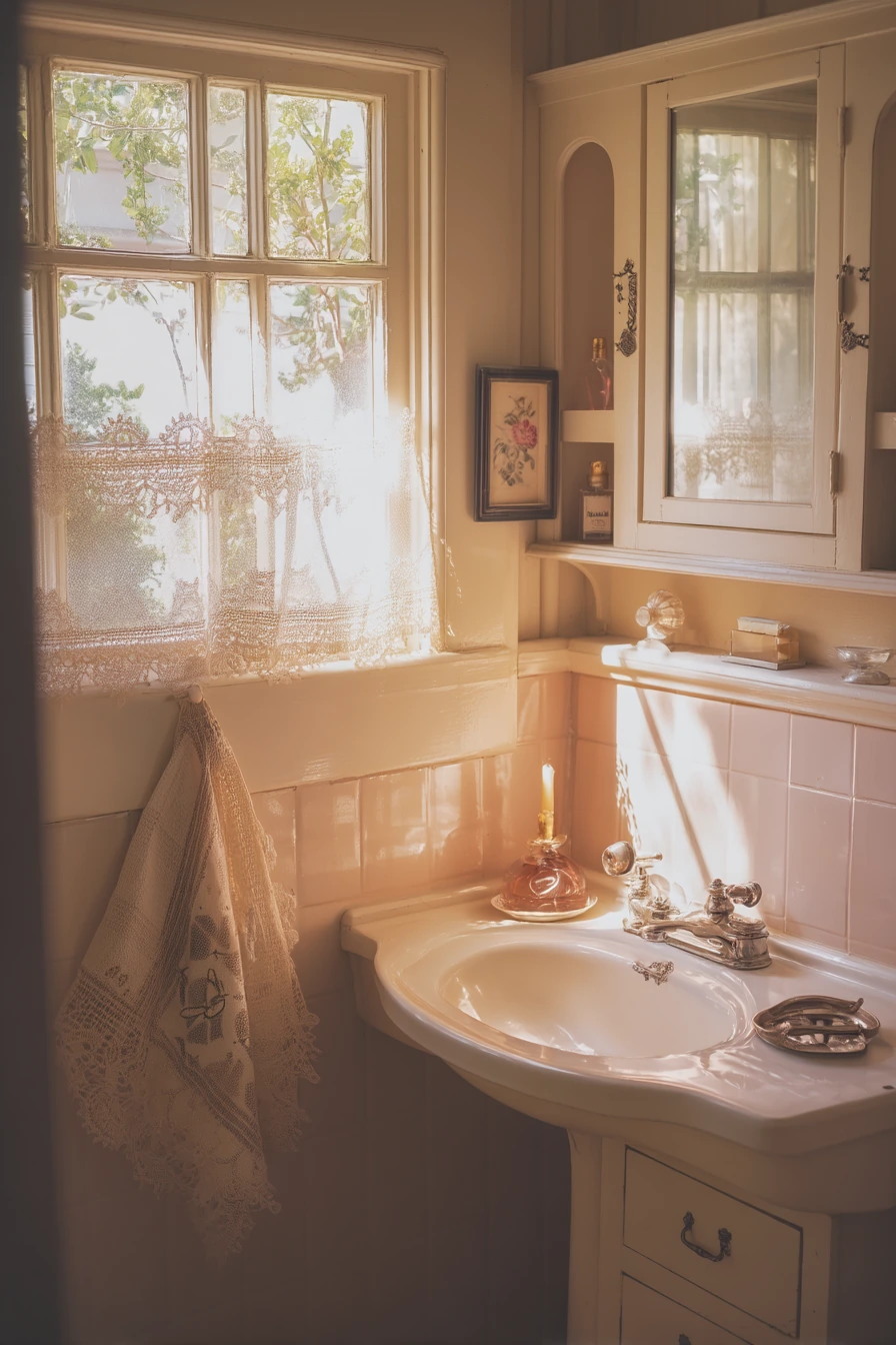 Vintage Home Bath With Built-In Alcoves