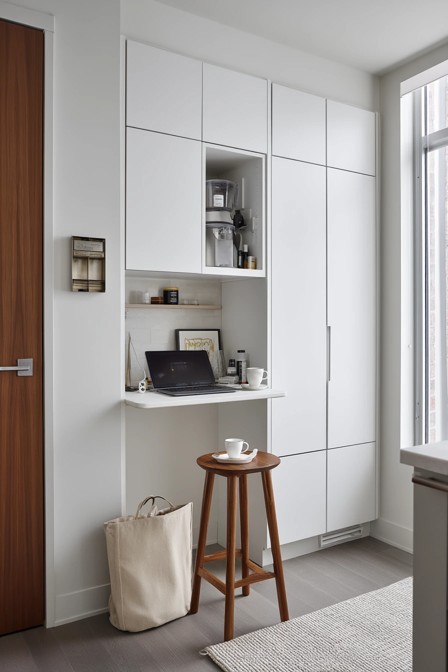 Minimal Storage Wall in a Compact Condo Bath