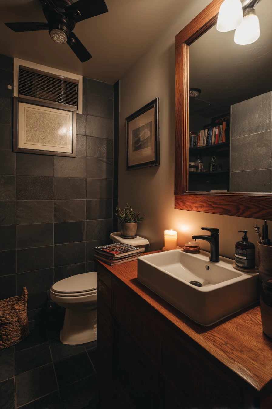 Moody Guest Bath with Silent Vent Detail