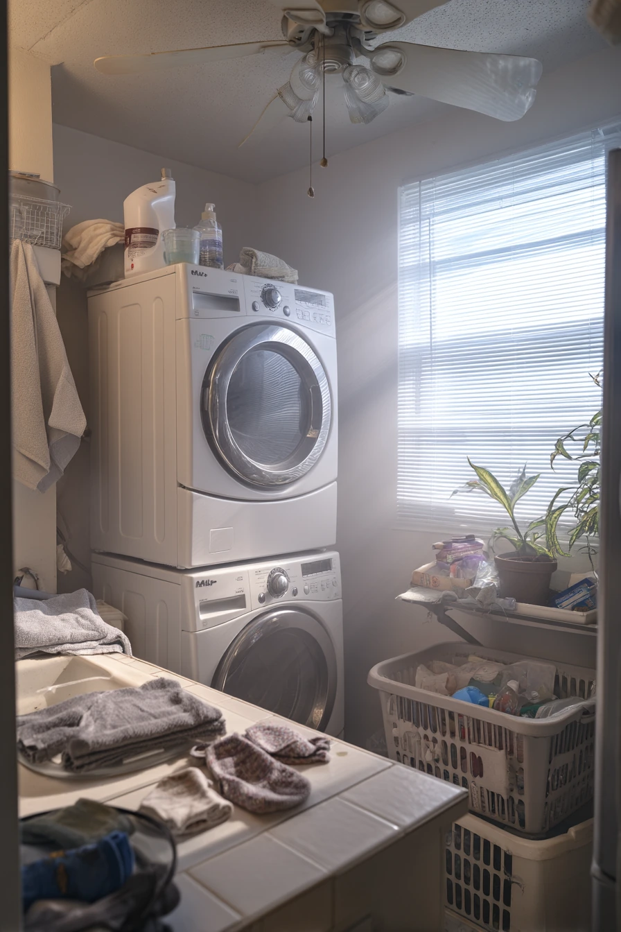 Laundry-Bath Combo with Everyday Clutter