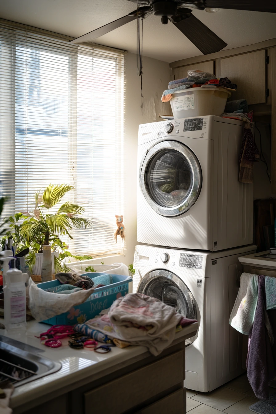 Laundry-Bath Combo with Everyday Clutter