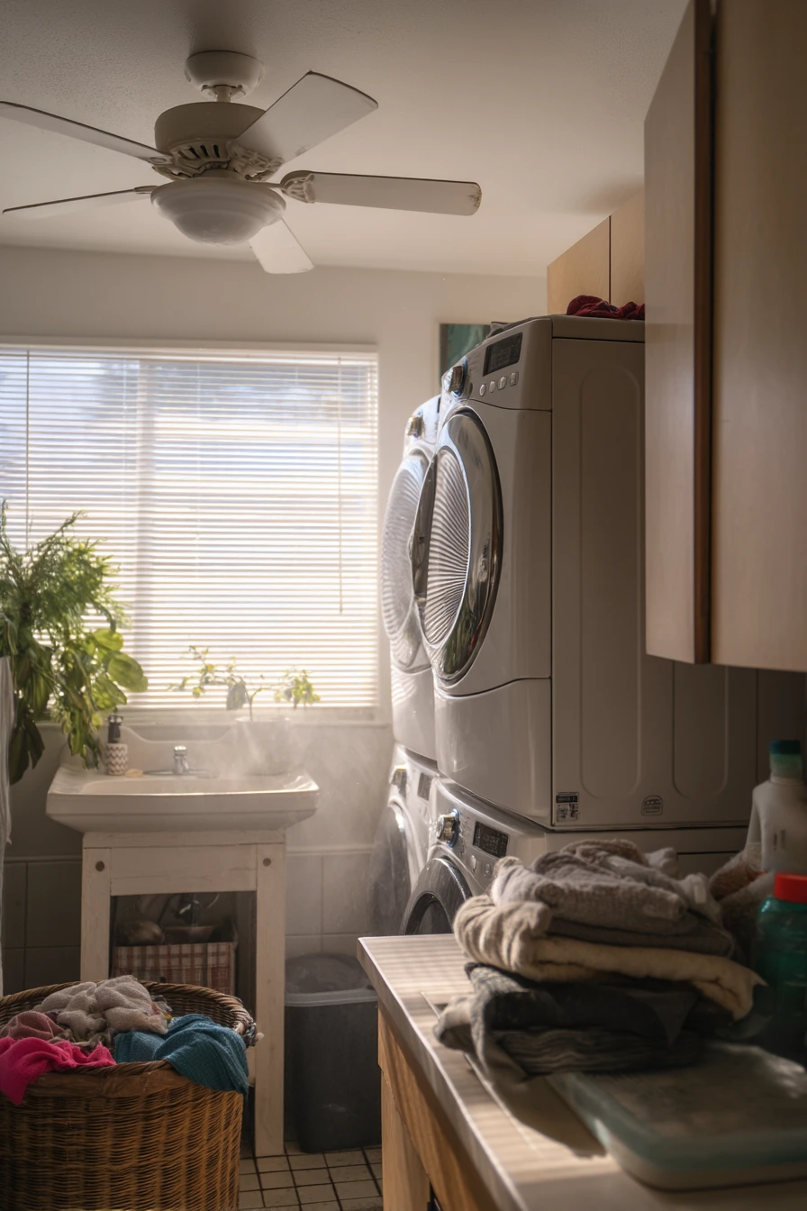 Laundry-Bath Combo with Everyday Clutter