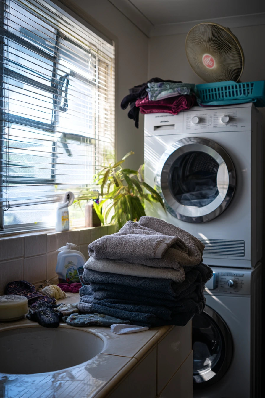 Laundry-Bath Combo with Everyday Clutter