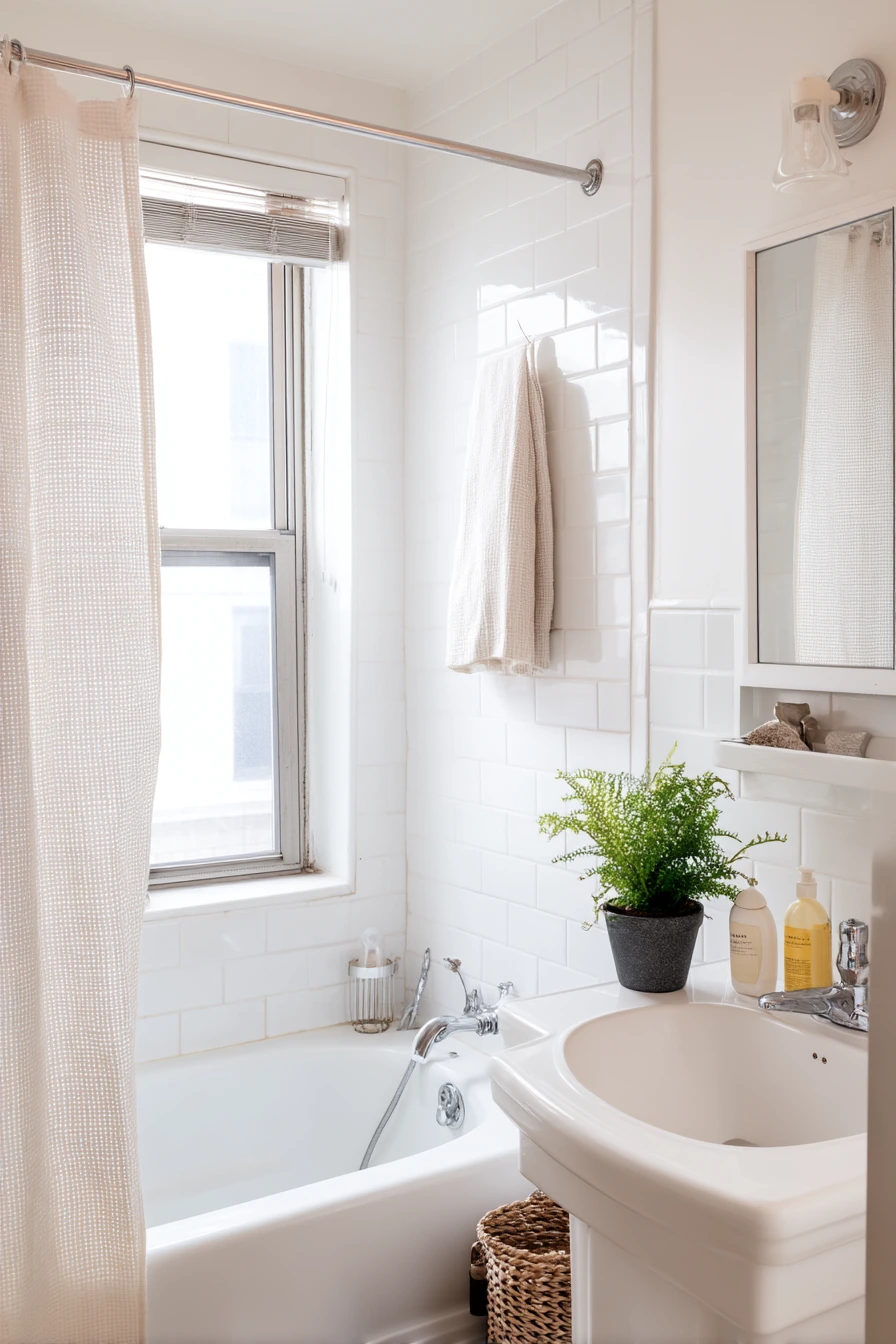 Rental-Friendly Ceiling Fan in a Tiny City Bath