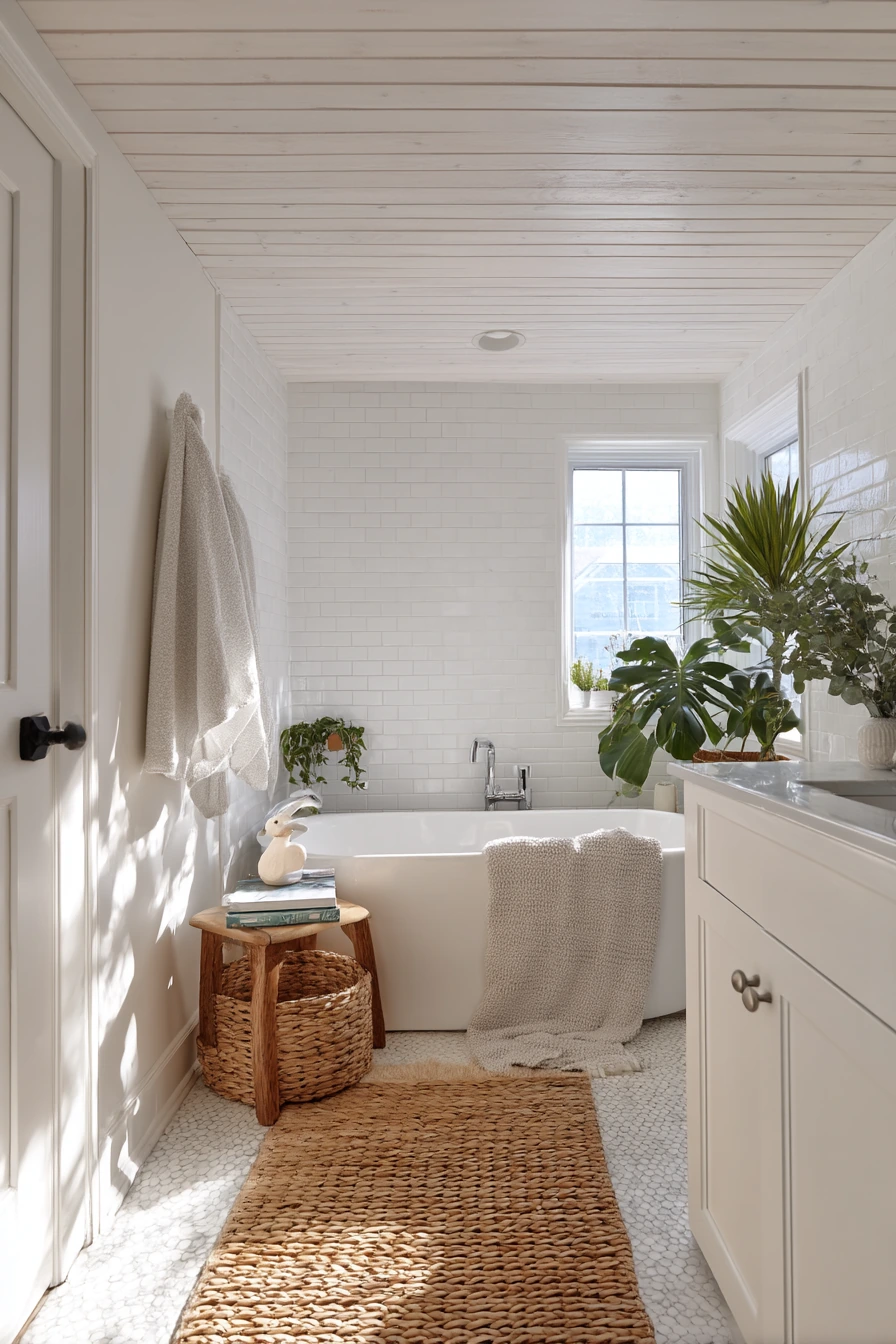 Soft Beadboard Ceiling in a Family Bath