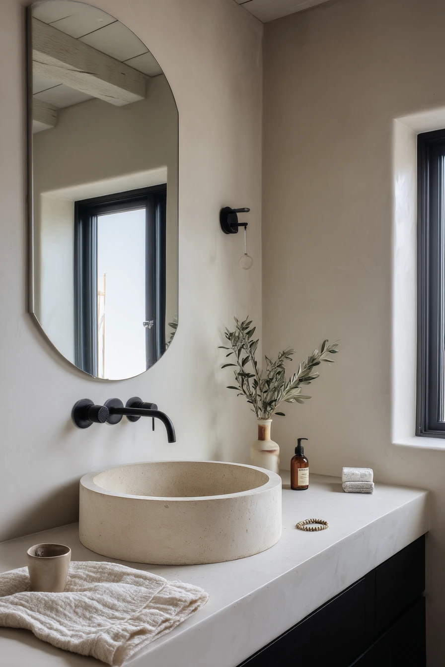Textured Plaster Ceiling in a Minimal Guest Bath