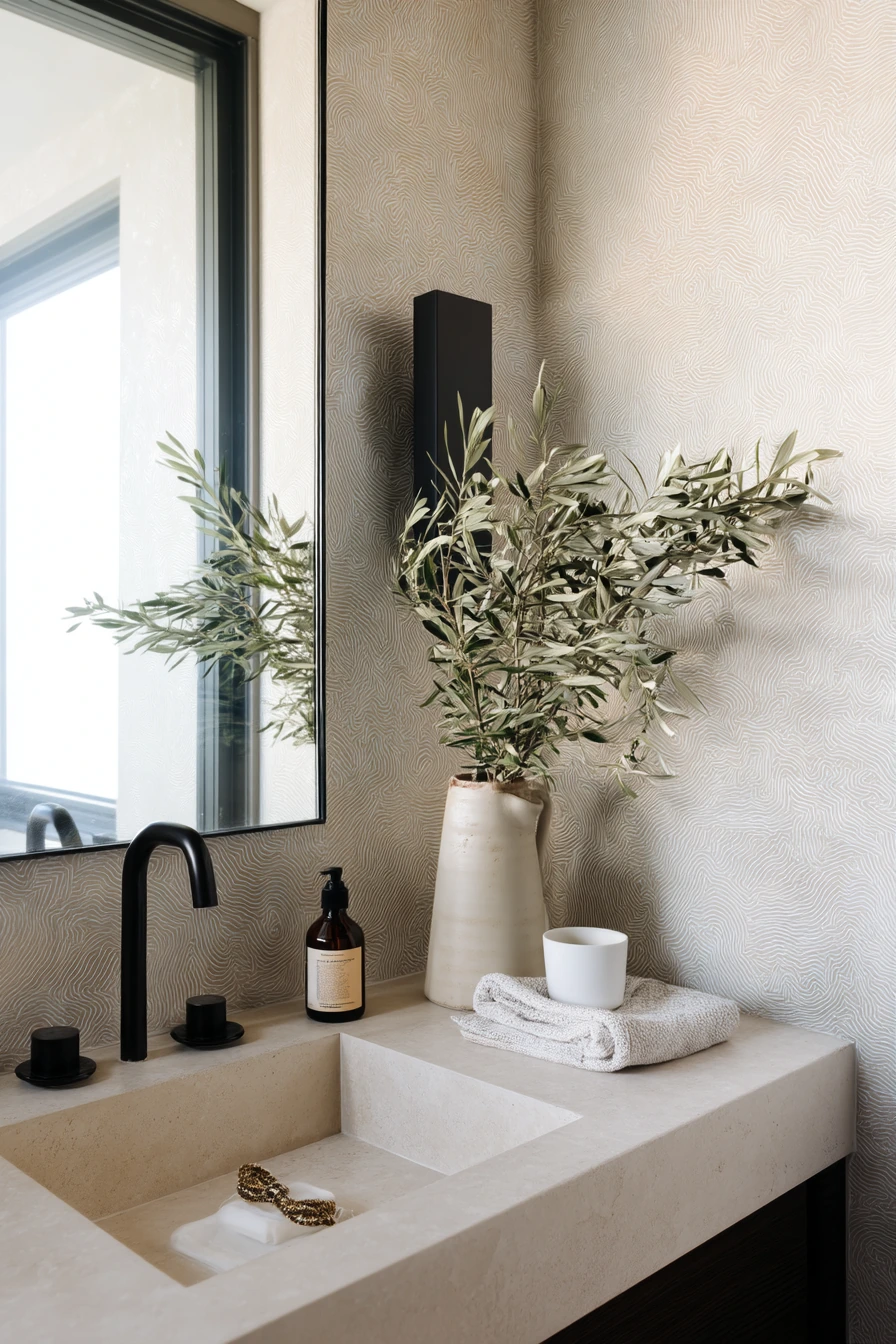 Textured Plaster Ceiling in a Minimal Guest Bath