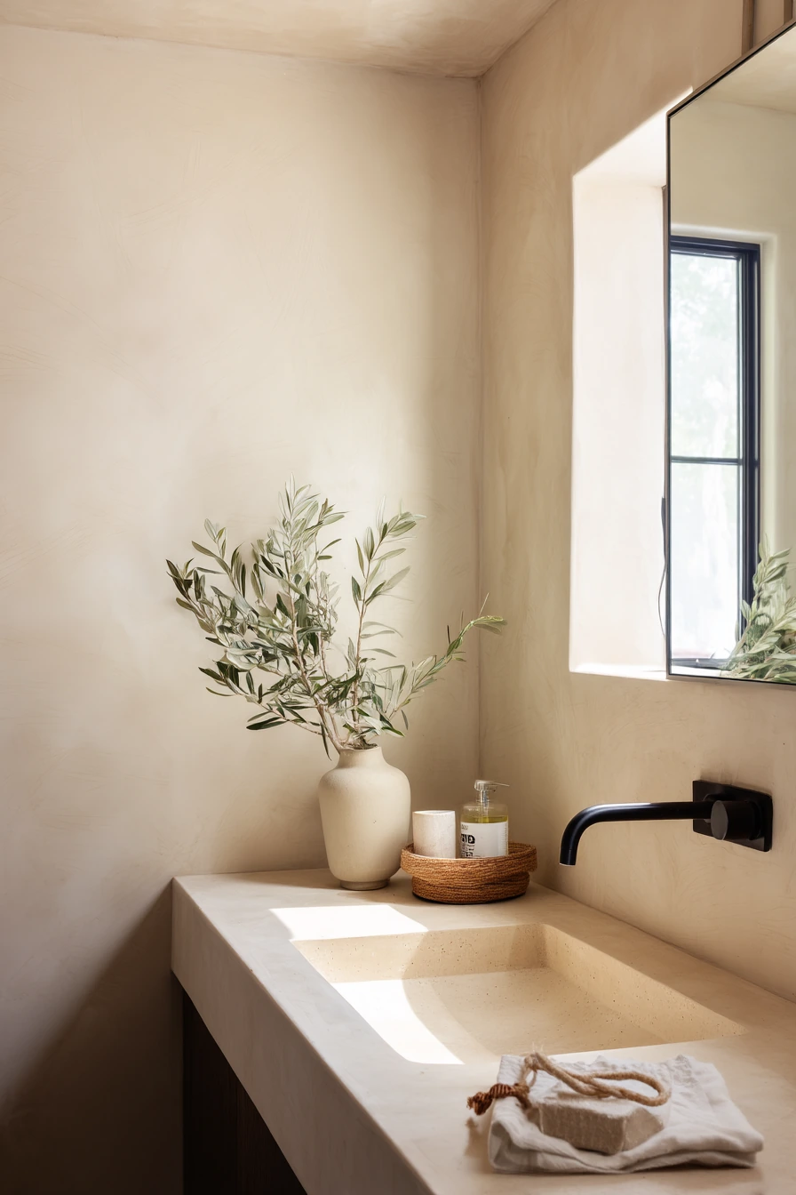 Textured Plaster Ceiling in a Minimal Guest Bath