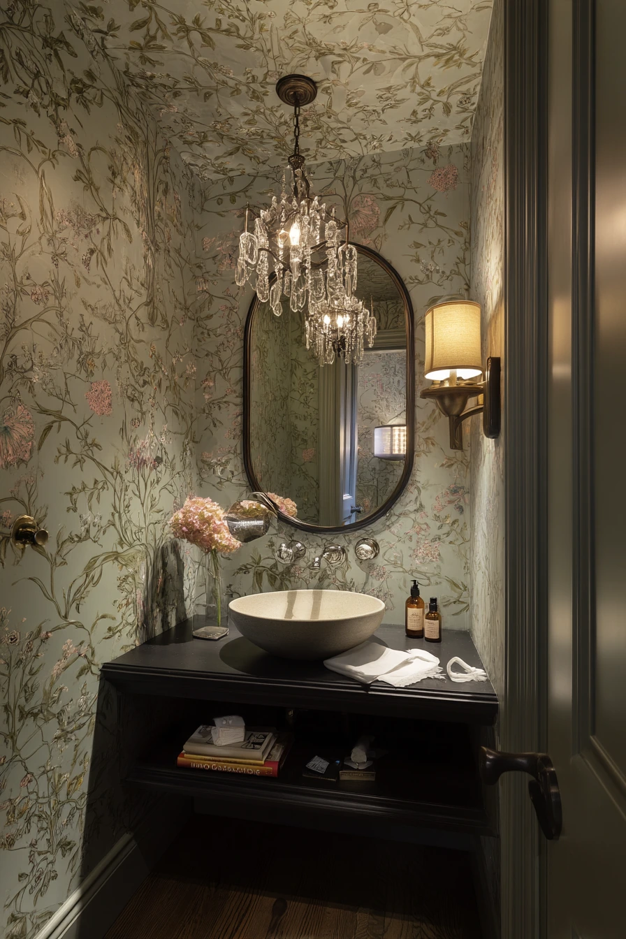 Ceiling Wallpaper in a Powder Room Moment