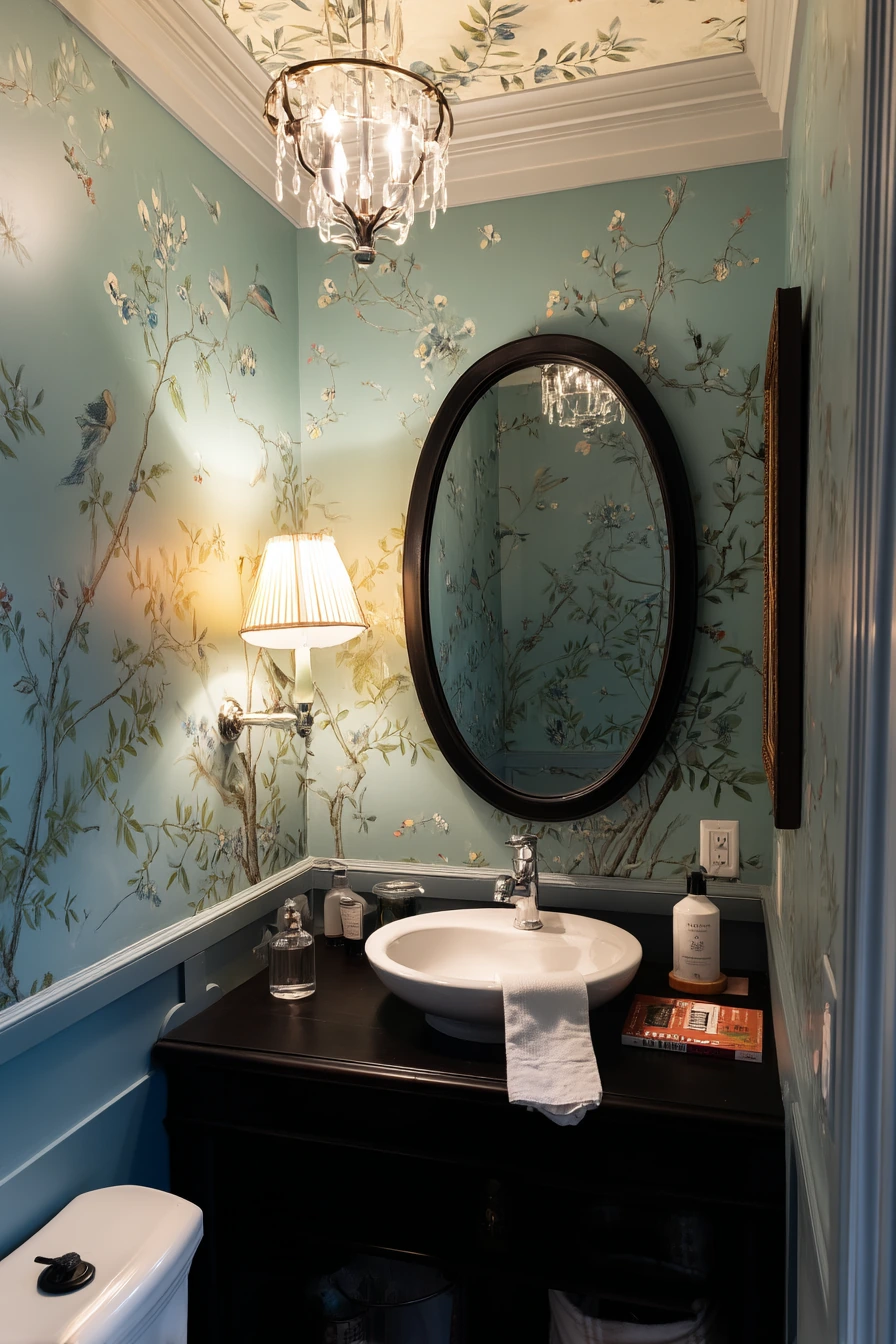 Ceiling Wallpaper in a Powder Room Moment