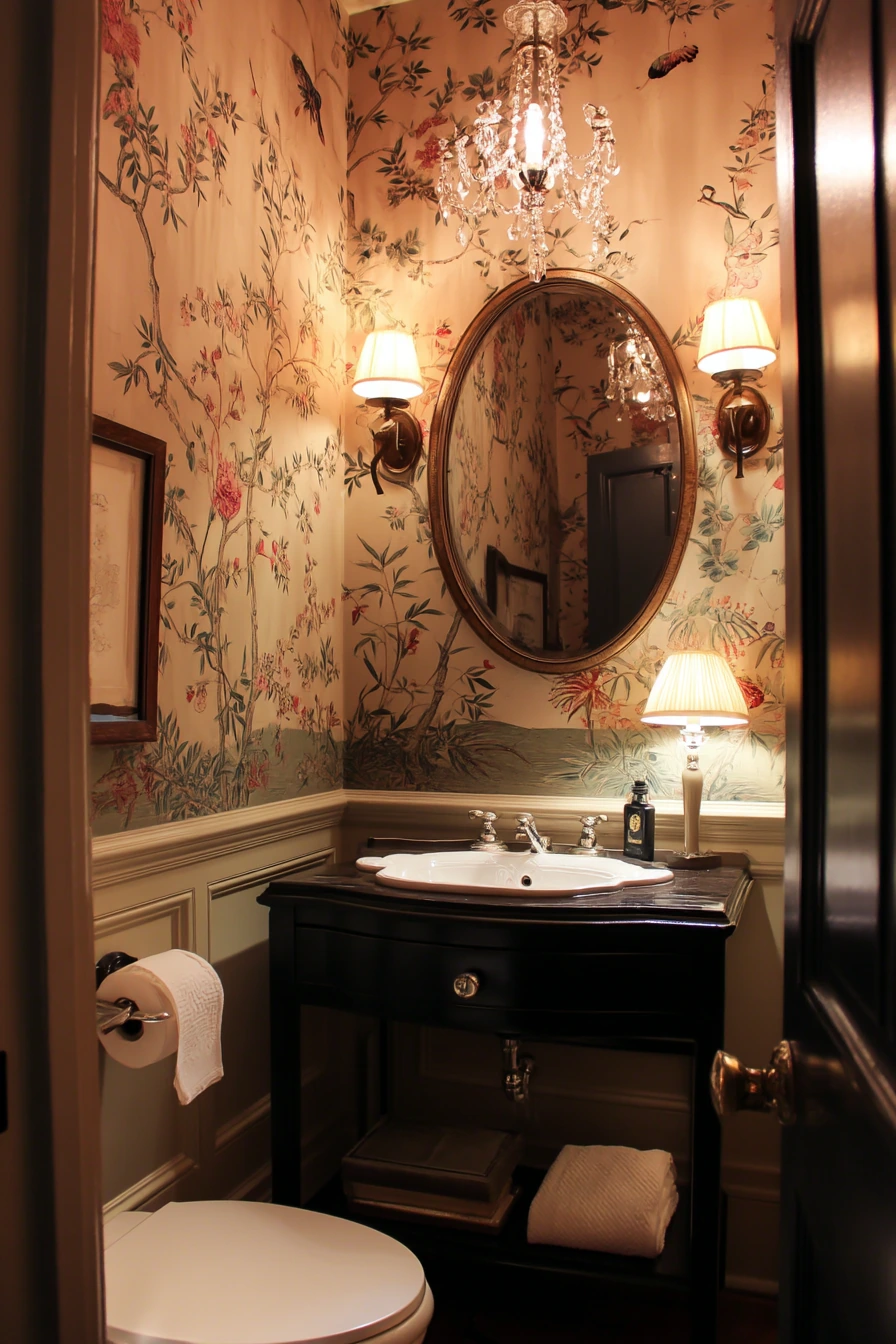 Ceiling Wallpaper in a Powder Room Moment
