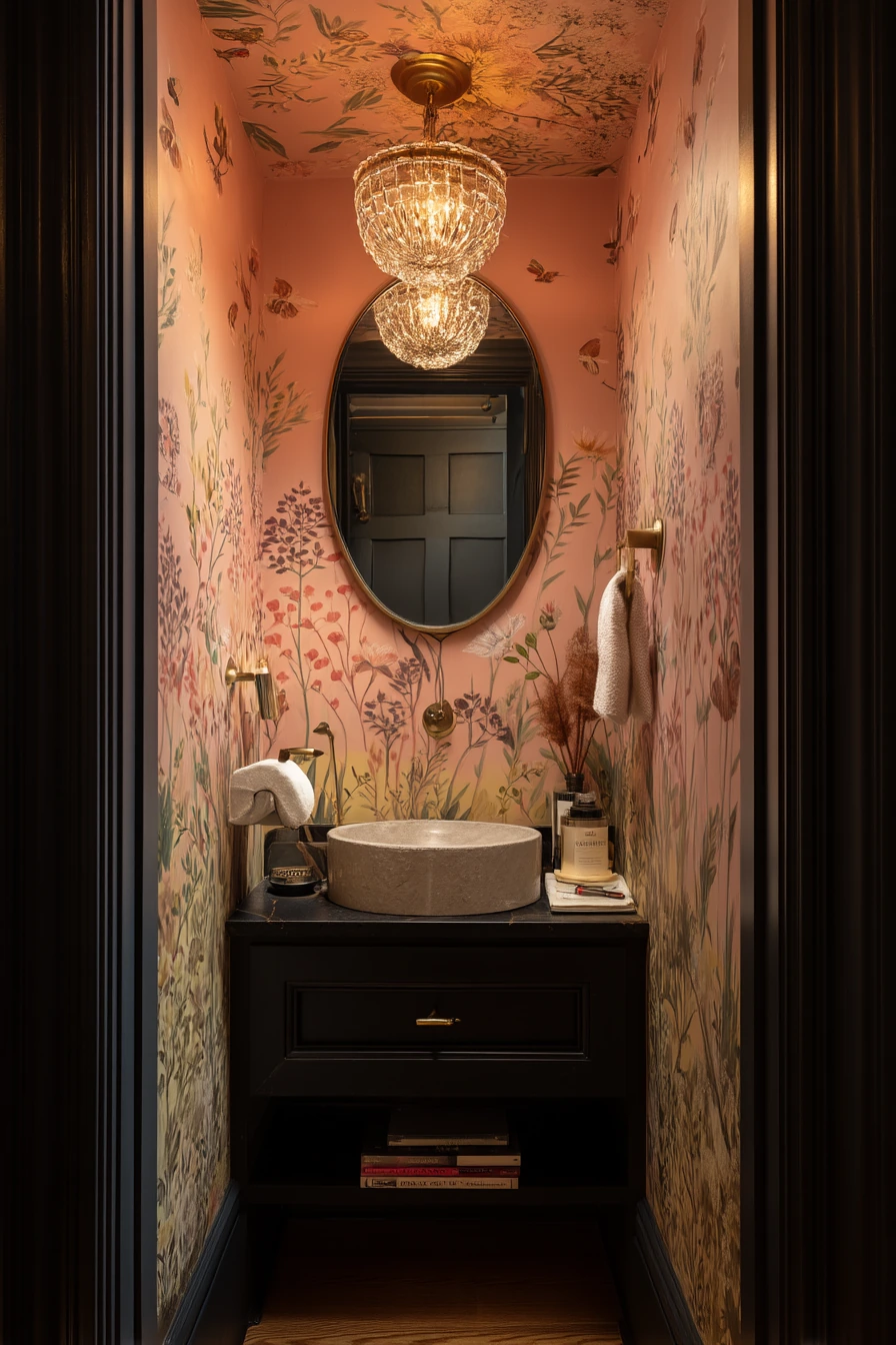 Ceiling Wallpaper in a Powder Room Moment