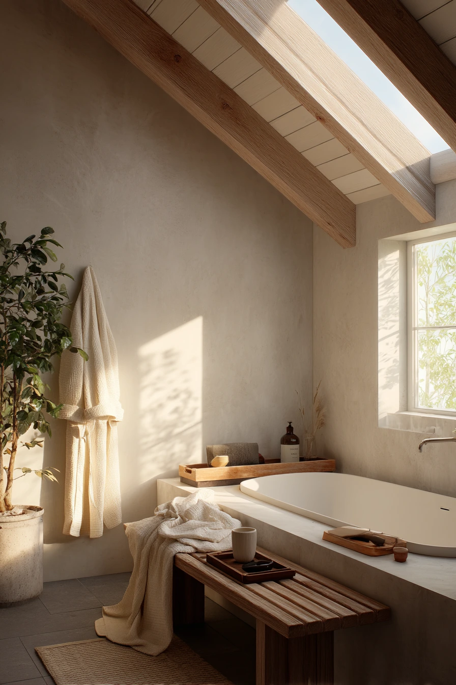Vaulted Bathroom Ceiling with Skylight Drama