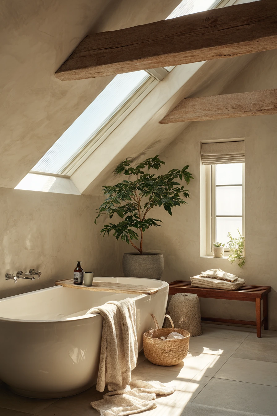 Vaulted Bathroom Ceiling with Skylight Drama