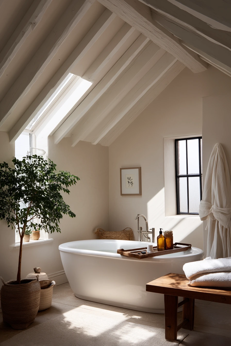 Vaulted Bathroom Ceiling with Skylight Drama