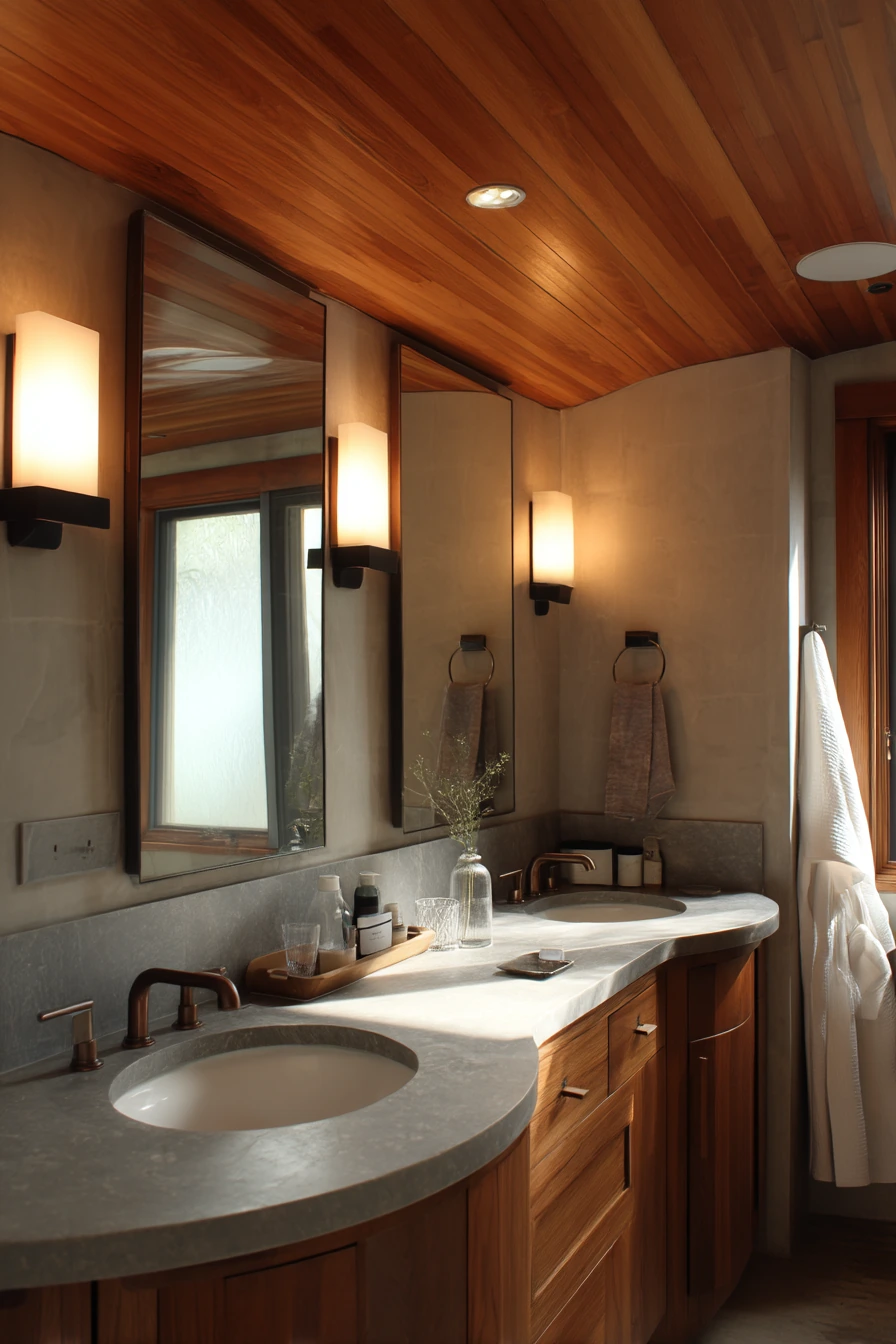 Moody Slatted Wood Ceiling for a Spa-Like En Suite