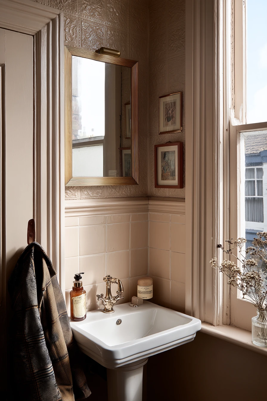 Tin Tile Ceiling in a Renter-Friendly Powder Room
