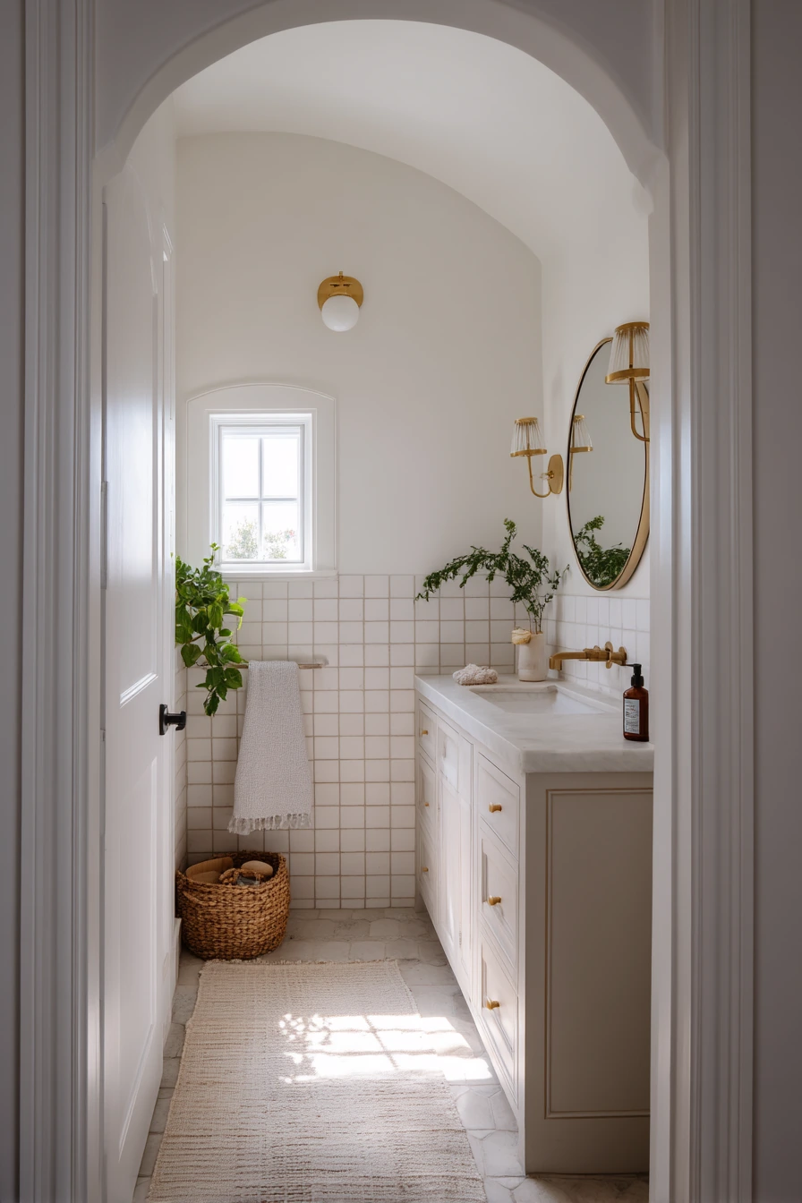 Arched Plaster Ceiling in a Family Bathroom
