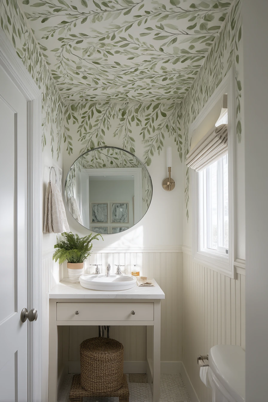 Wallpapered Ceiling in a Shared Hall Bath