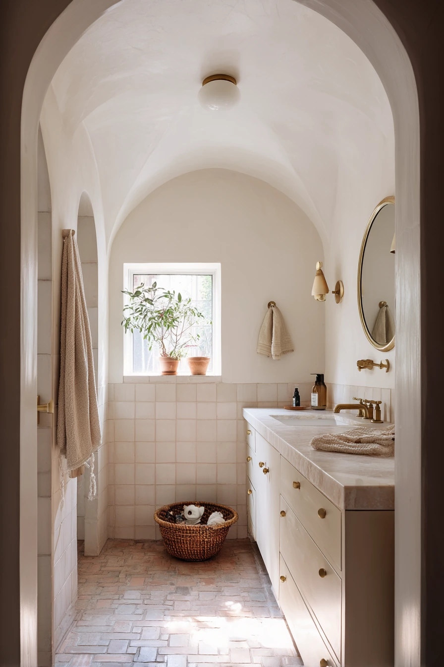 Arched Plaster Ceiling in a Family Bathroom