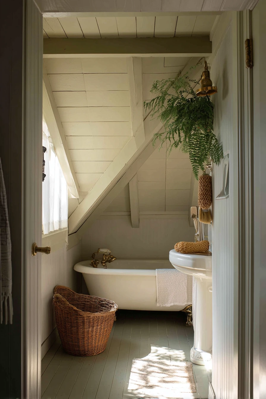 Beamed Cottage Ceiling Over a Tub Nook
