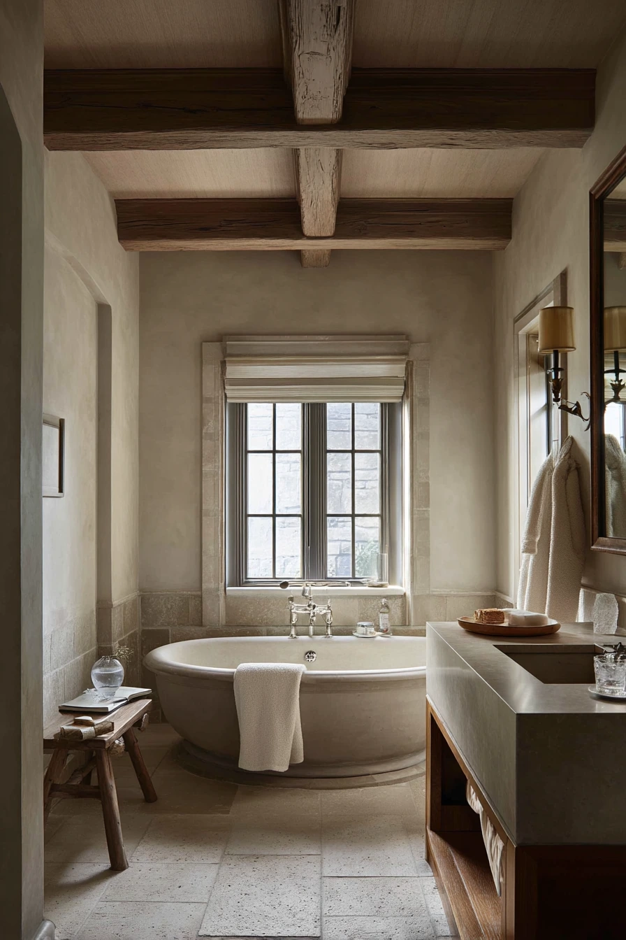 Coffered Wood Ceiling in a Primary Bath