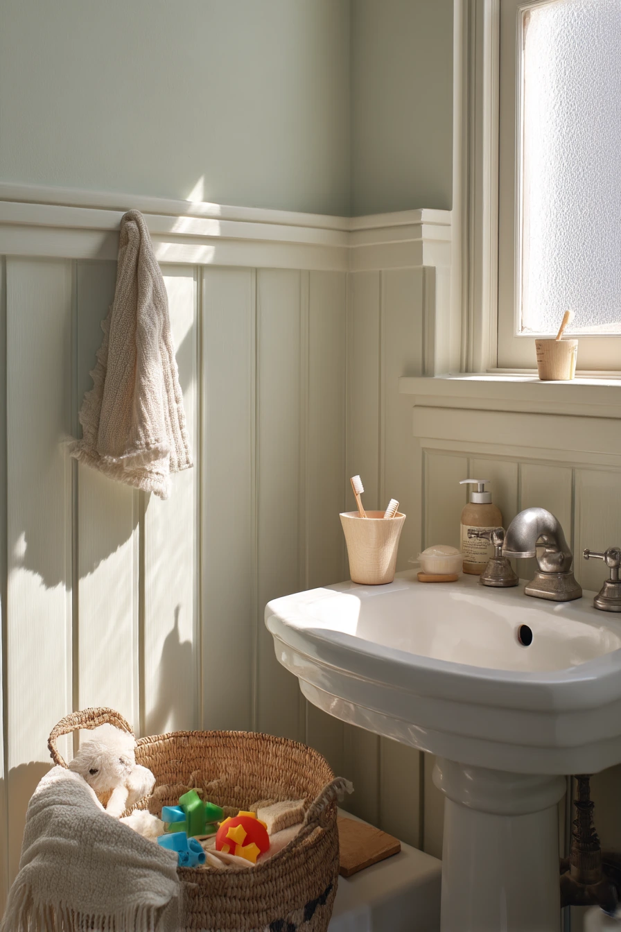 Classic White Chair Rail in a Family Bath