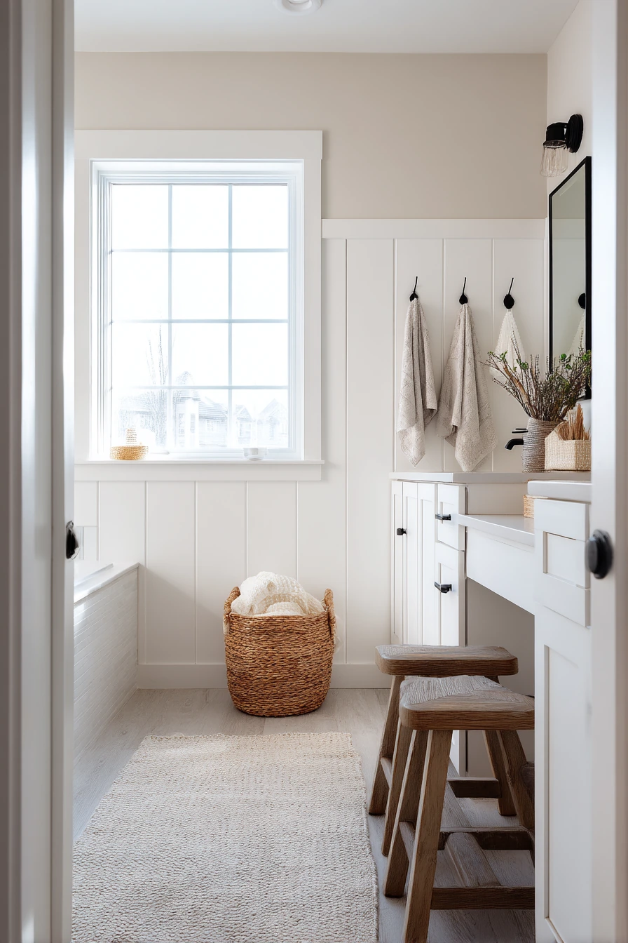 Modern Farmhouse Chair Rail for a Shared Bath