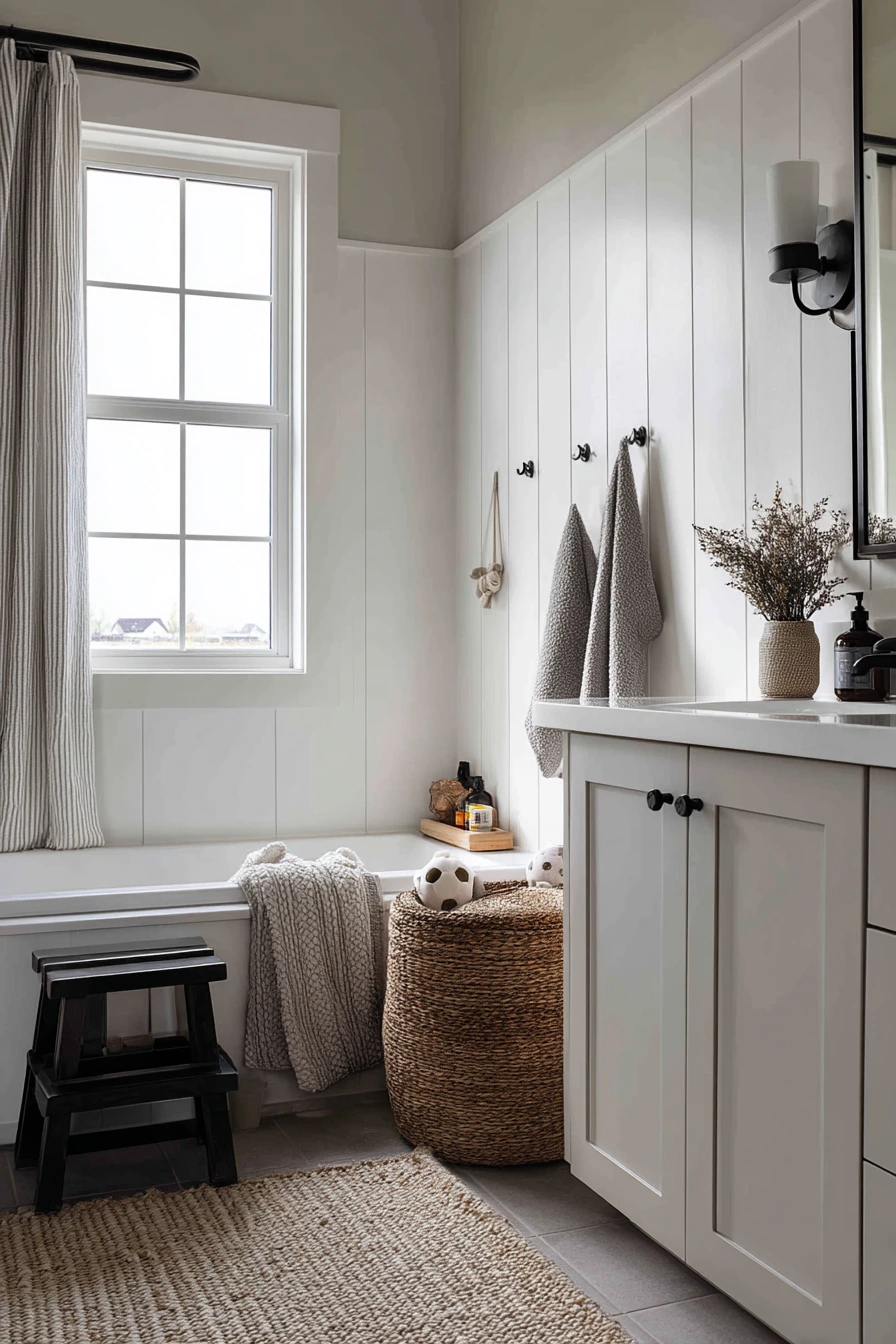 Modern Farmhouse Chair Rail for a Shared Bath