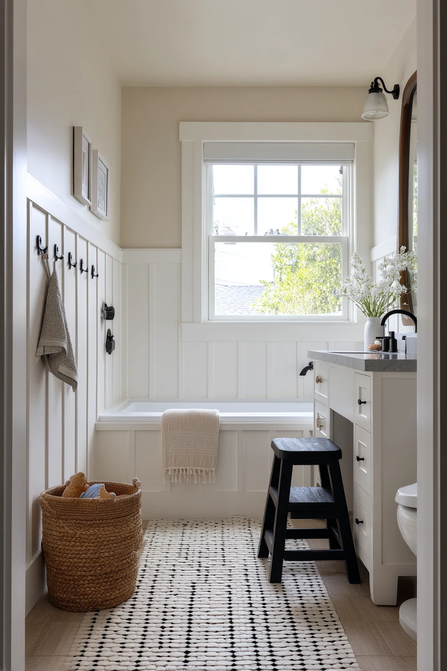 Modern Farmhouse Chair Rail for a Shared Bath