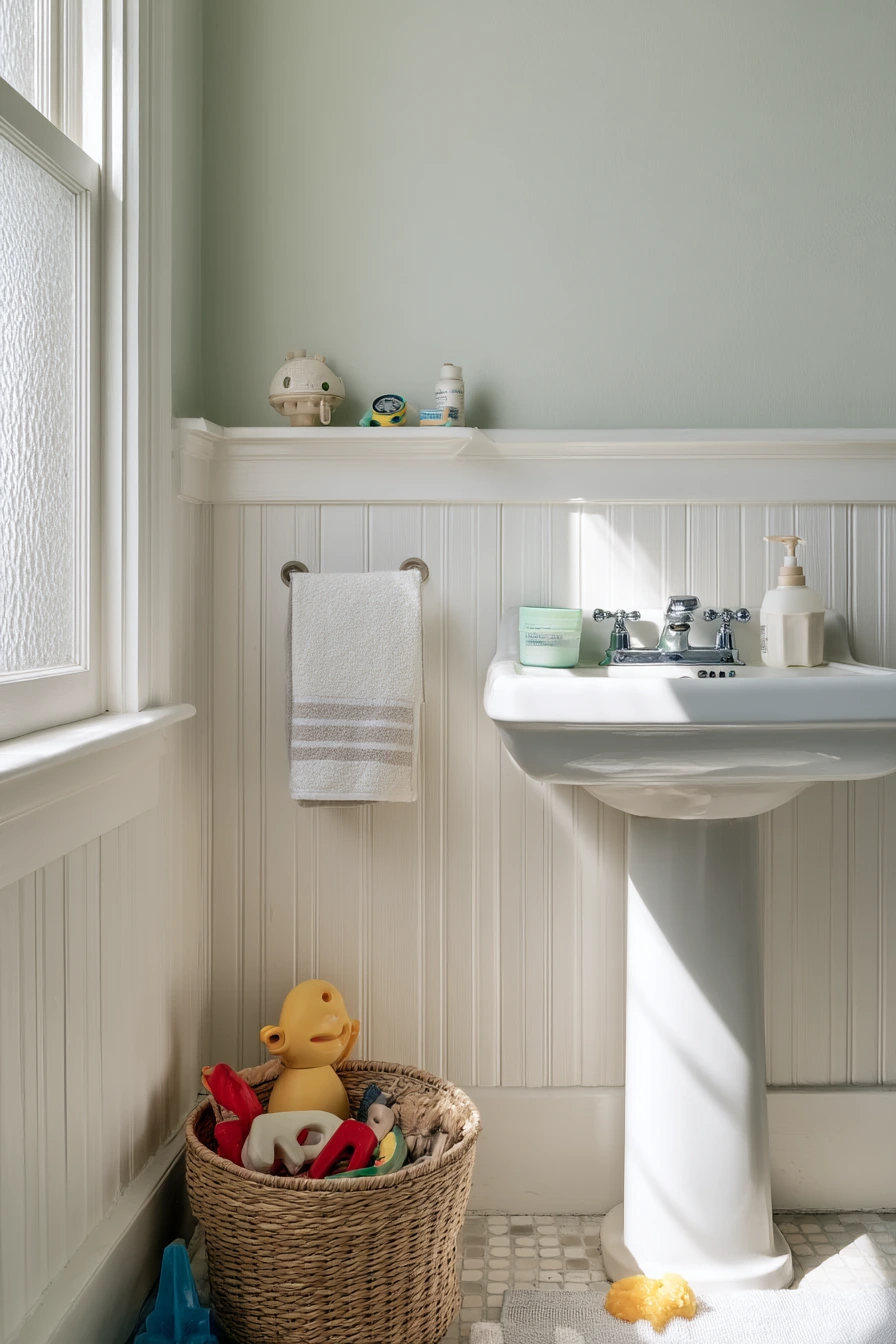 Classic White Chair Rail in a Family Bath