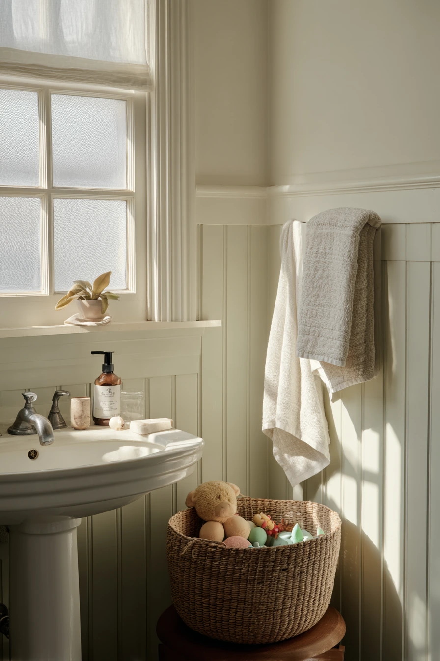 Classic White Chair Rail in a Family Bath