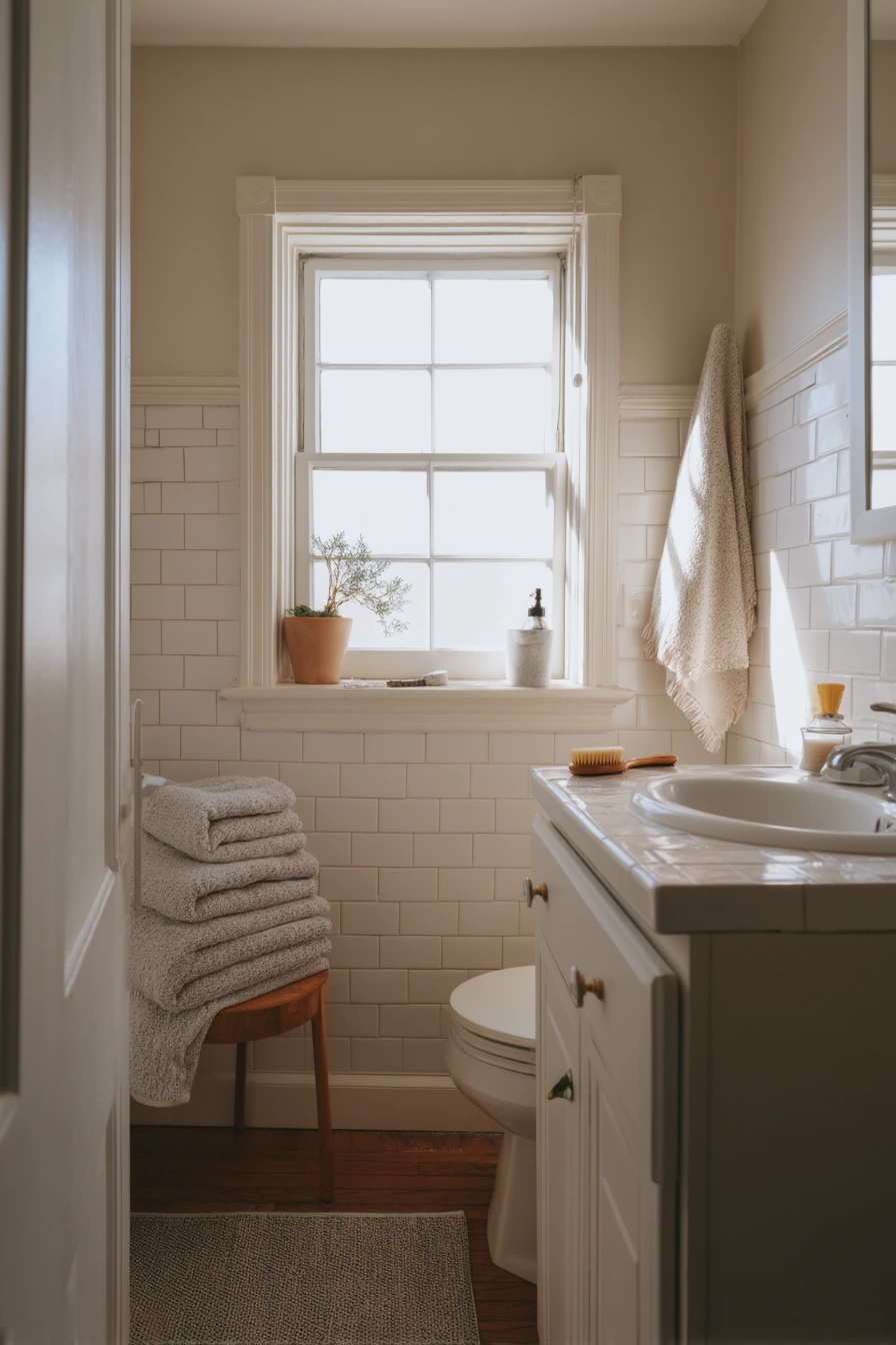 Budget-Friendly Chair Rail Update in a Small Hall Bath