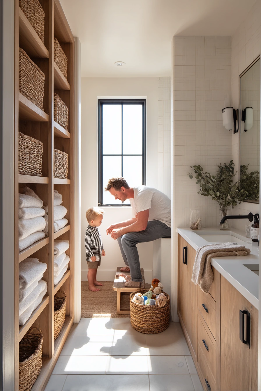 Tall Linen Closet in a Family Bath