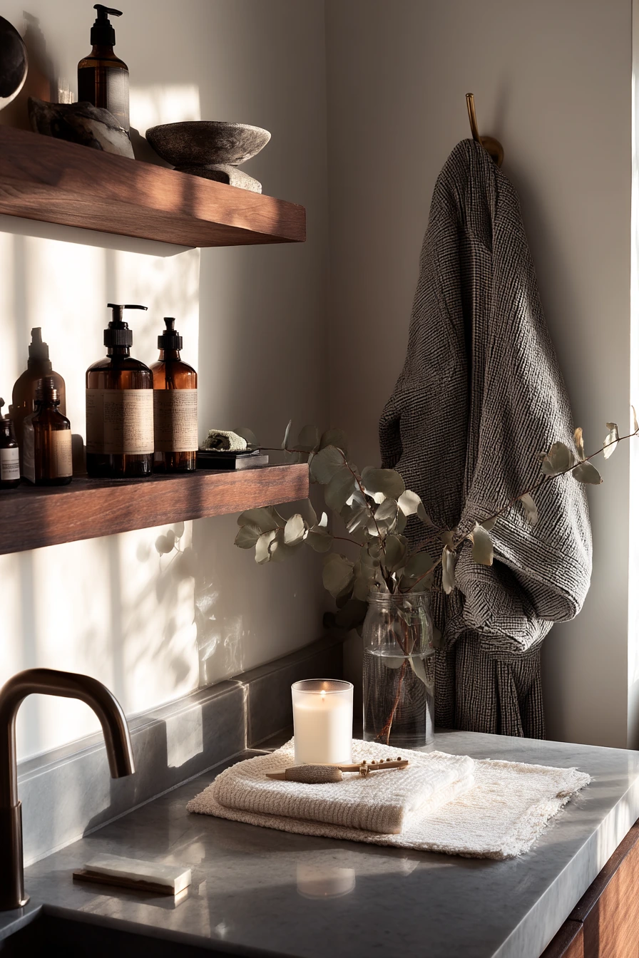 Spa Shelf Moment with Real-Life Clutter