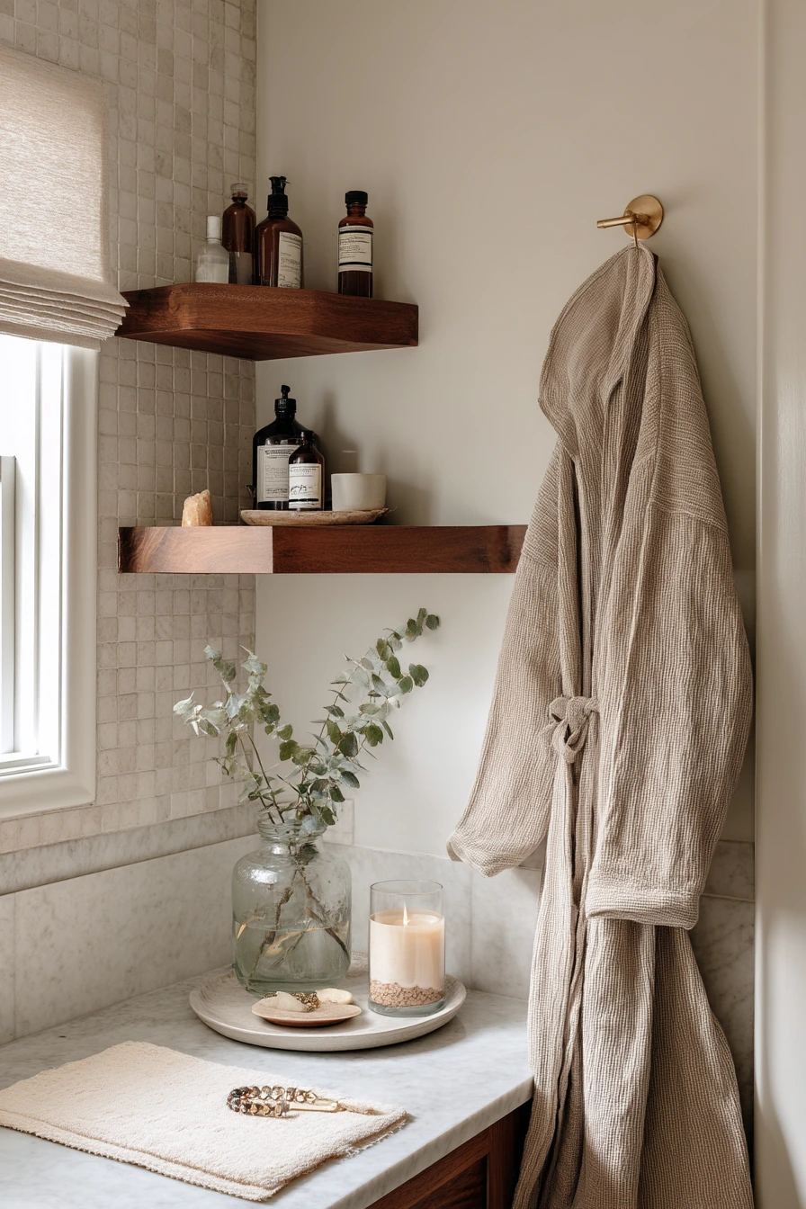 Spa Shelf Moment with Real-Life Clutter