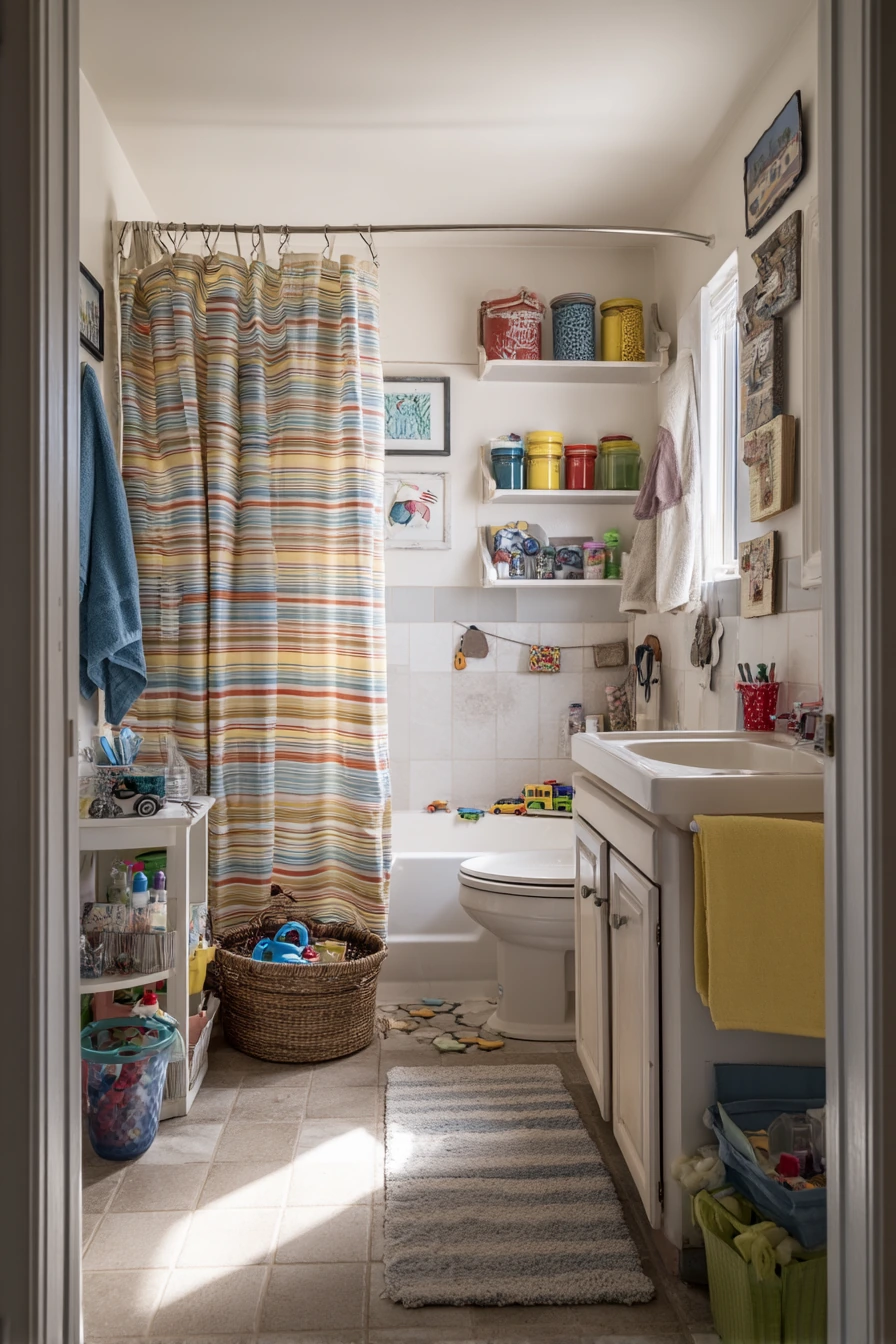 Playful Family Bath with Collected Objects