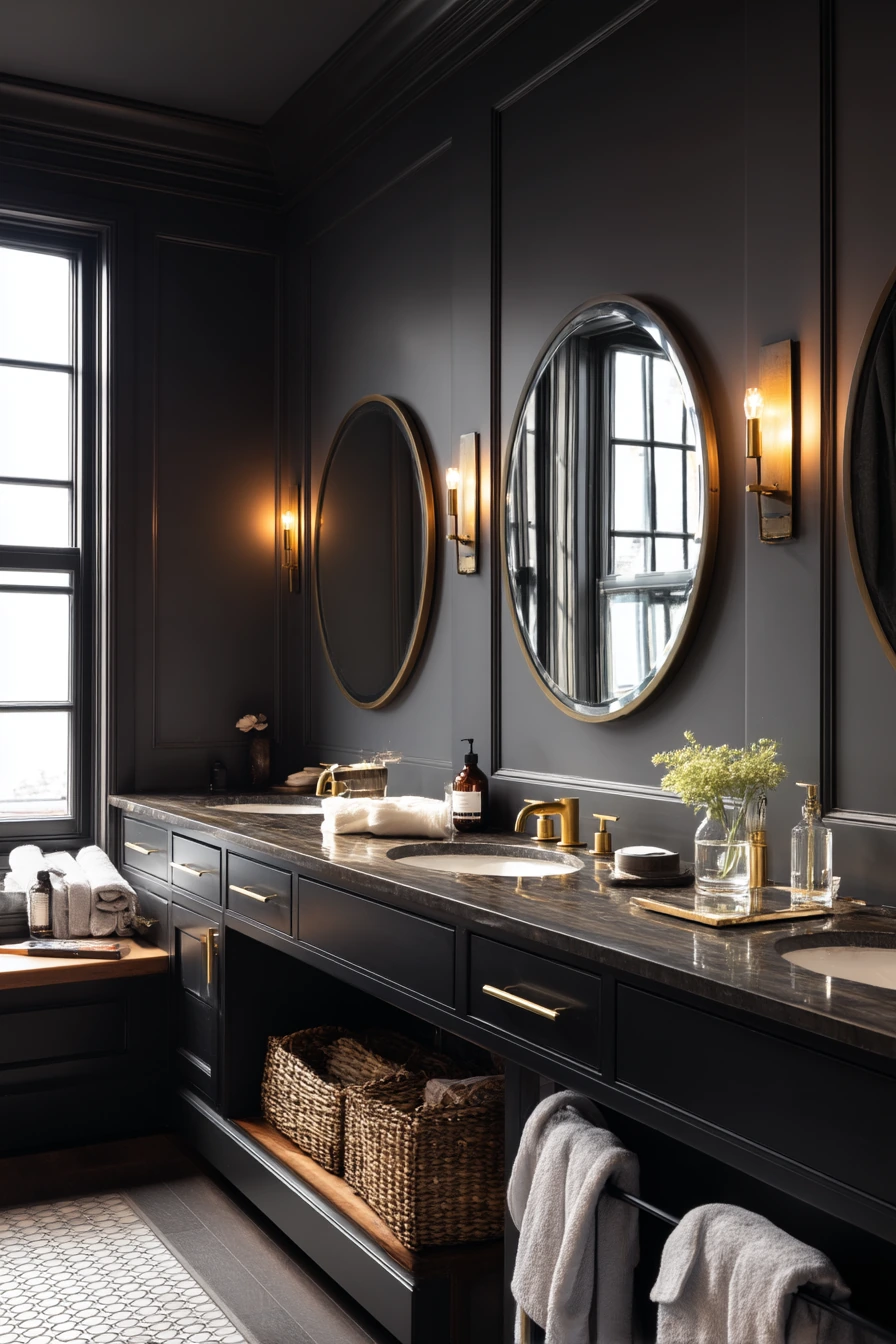 Moody Primary Bath with Dark Crown Trim