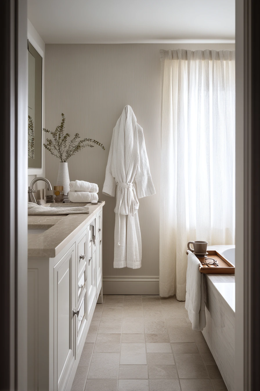 Spa-Inspired Bath with Soft Crown and Natural Texture