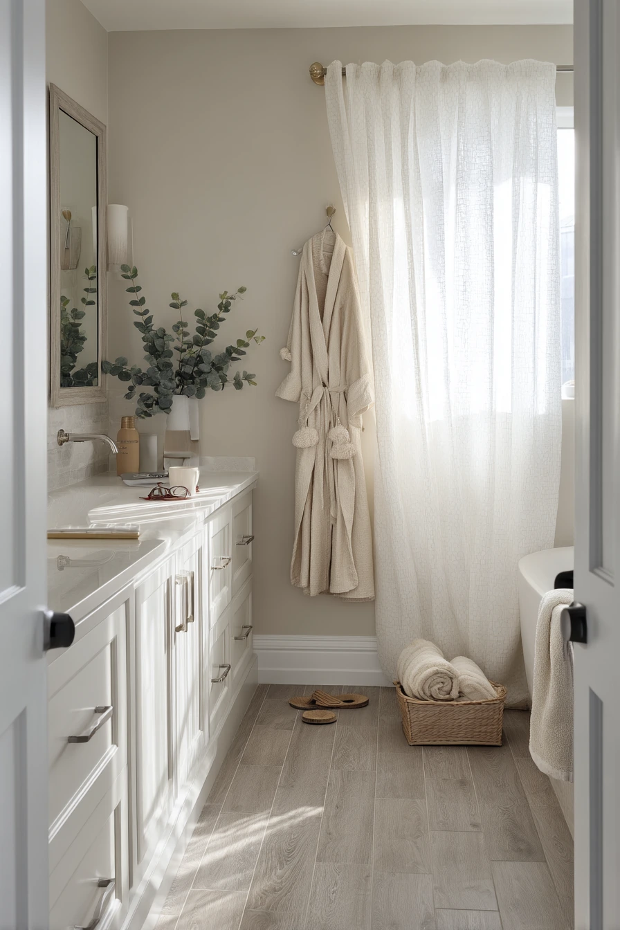 Spa-Inspired Bath with Soft Crown and Natural Texture