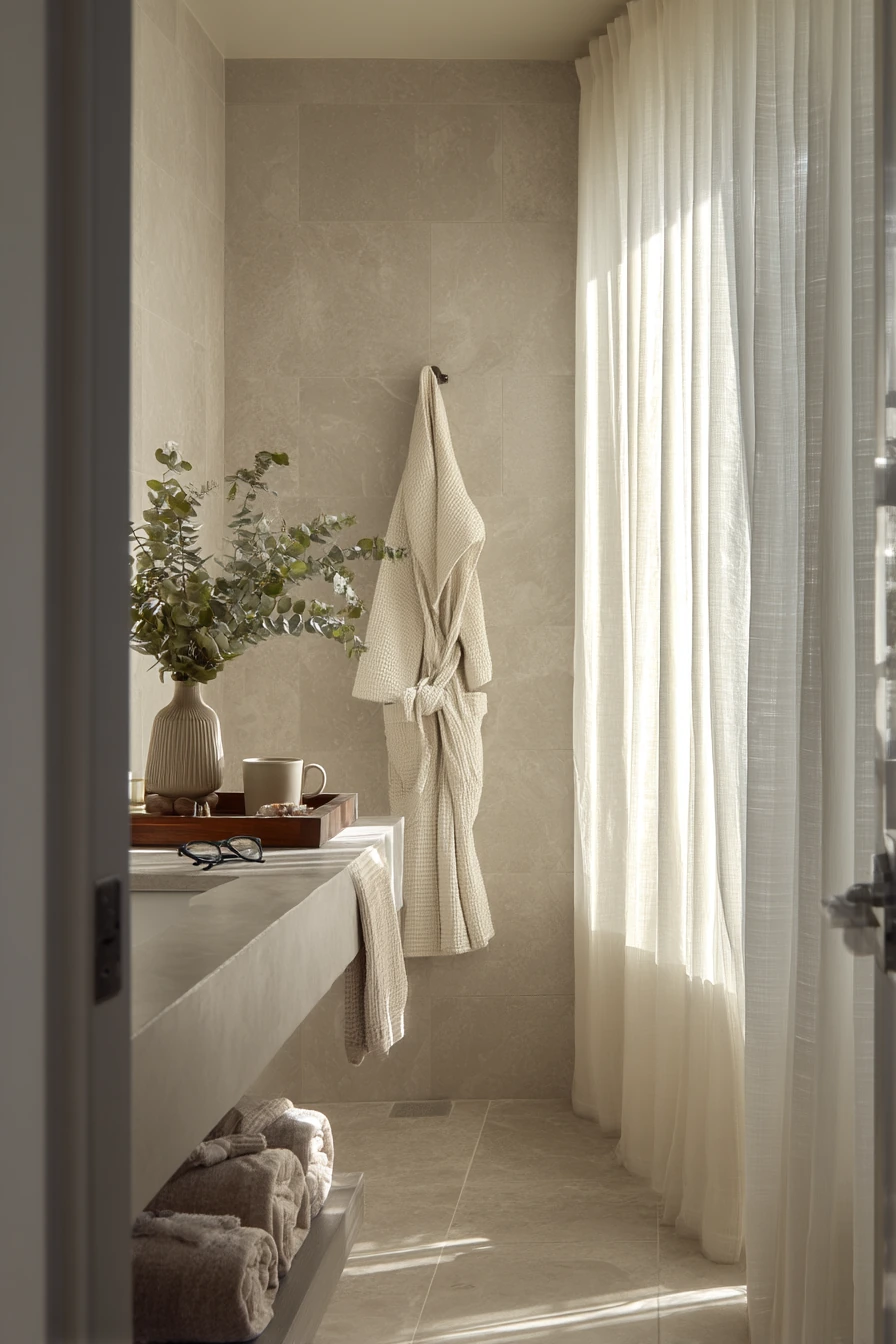 Spa-Inspired Bath with Soft Crown and Natural Texture