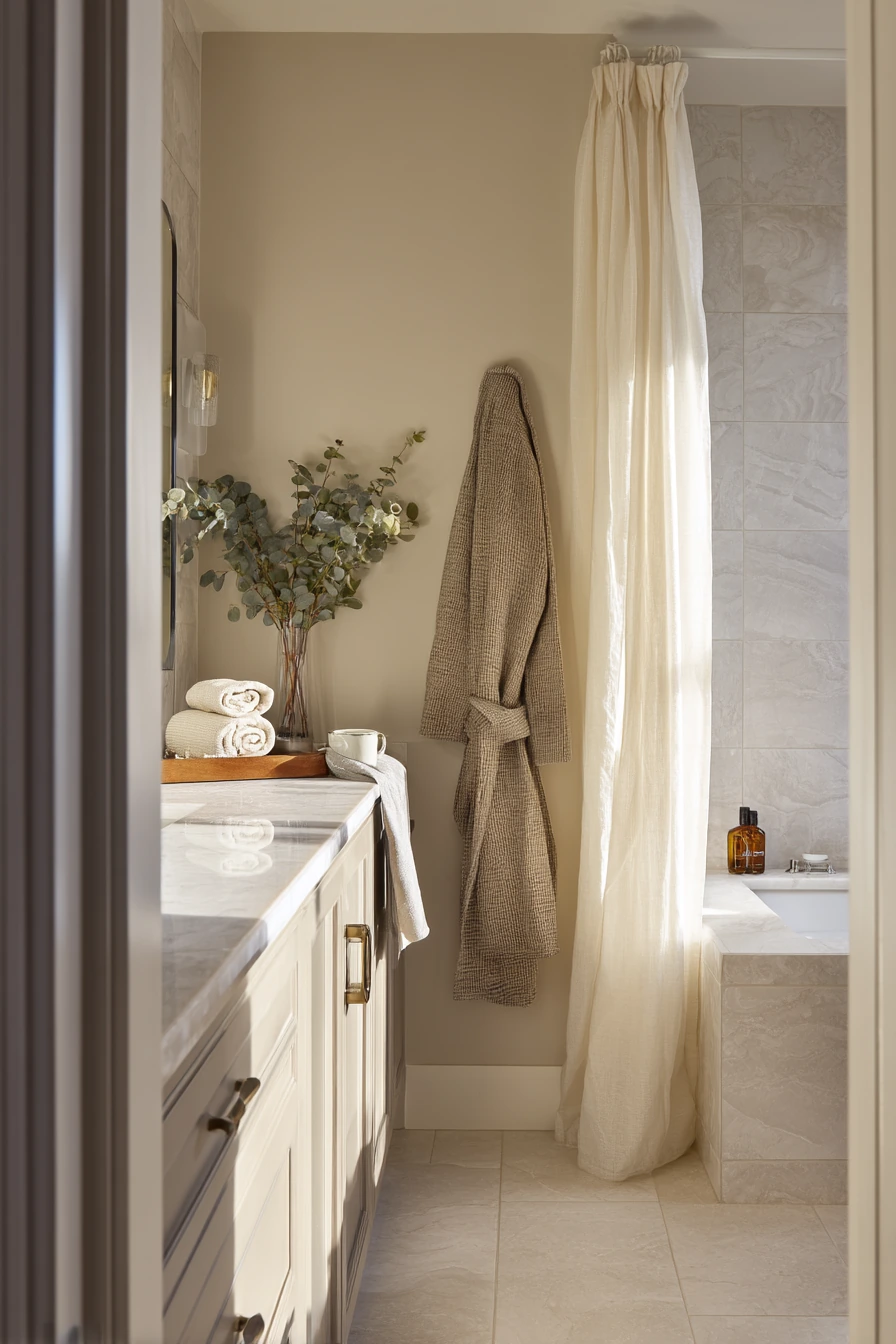 Spa-Inspired Bath with Soft Crown and Natural Texture