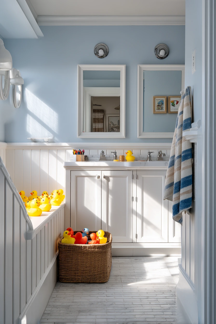 Kids’ Bathroom with Cheerful Crown Molding