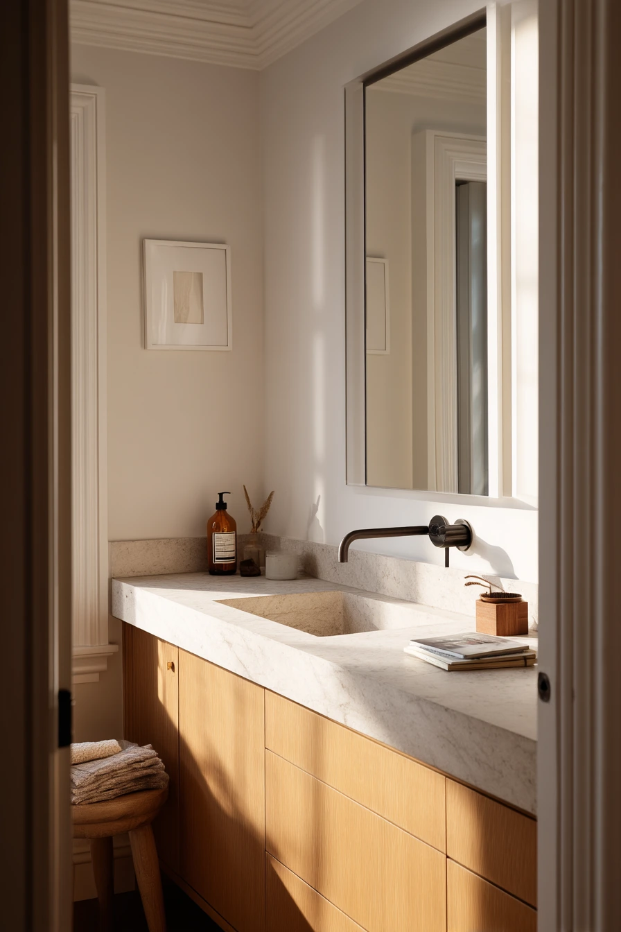 Modern Neutral Bath with Minimal Crown Detail