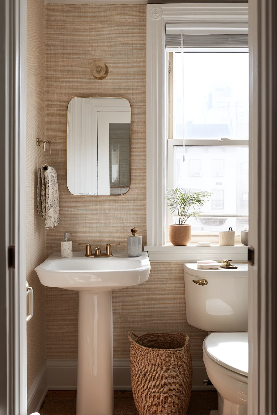 Small Bathroom Crown Detail in a Renter-Friendly Space