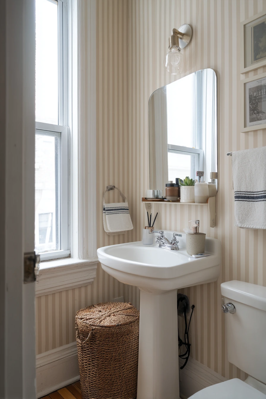 Small Bathroom Crown Detail in a Renter-Friendly Space