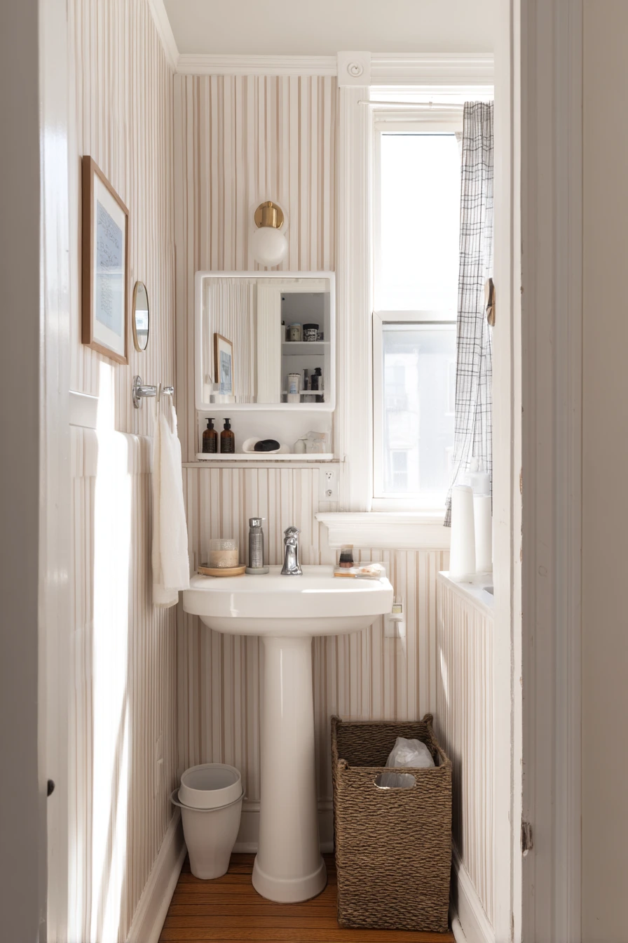 Small Bathroom Crown Detail in a Renter-Friendly Space