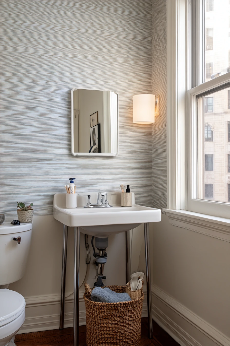 Small Bathroom Crown Detail in a Renter-Friendly Space